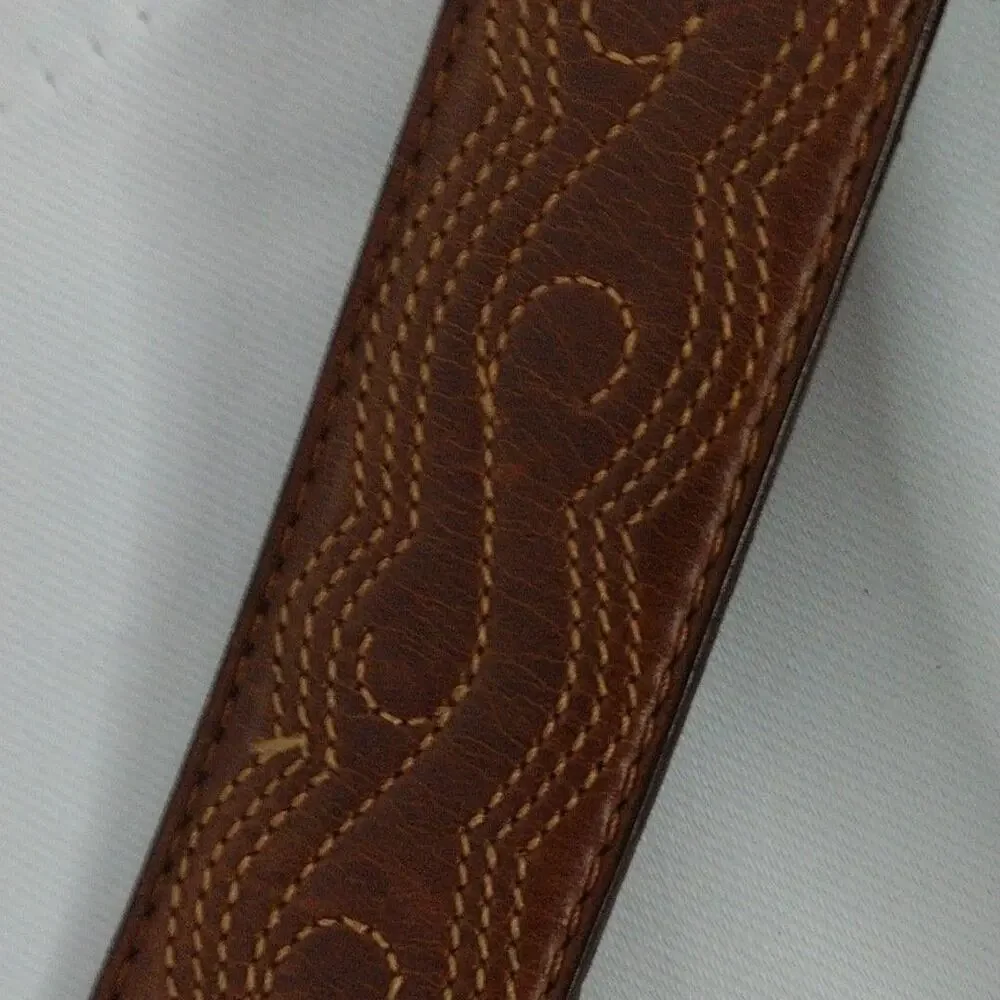 Ariat Belt Mens Medium Brown Leather Western Tooled Scroll Buckle Studded